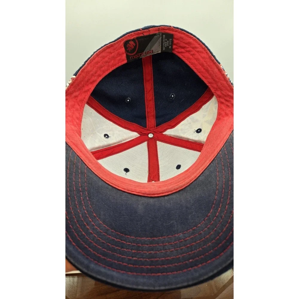 MECCA USA Snapback Hat Navy Red White Blue Abstract Graphic Streetwear Cap Y2k